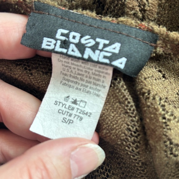 Y2K Costa Blanca Brown Lace V-Neck Top with Long Sleeves and Flair Bottom Sm - Picture 9 of 9